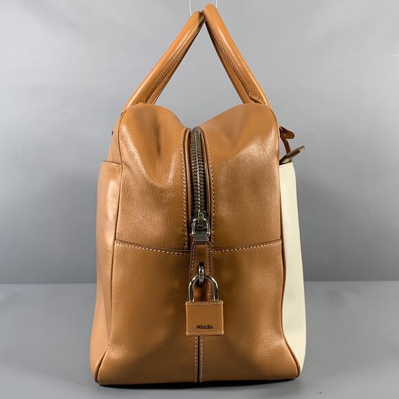 PRADA Tan Cream Color Block Leather Overnight Bags - Picture 2 of 15